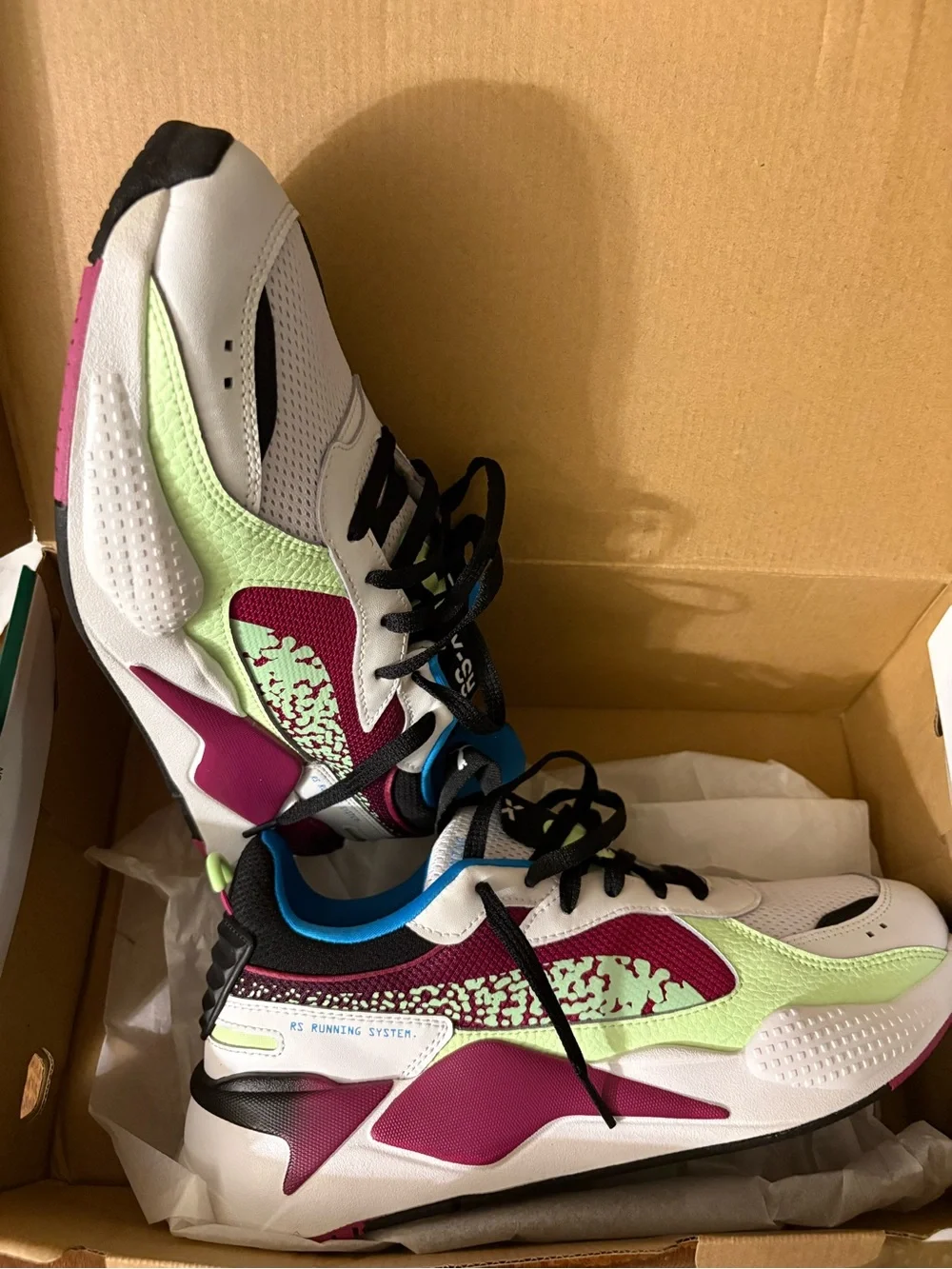 PUMA RS-X Blaster Men’s Low Top Mesh Lace-Up Sneakers White Lime size 11.5 - Picture 1 of 10